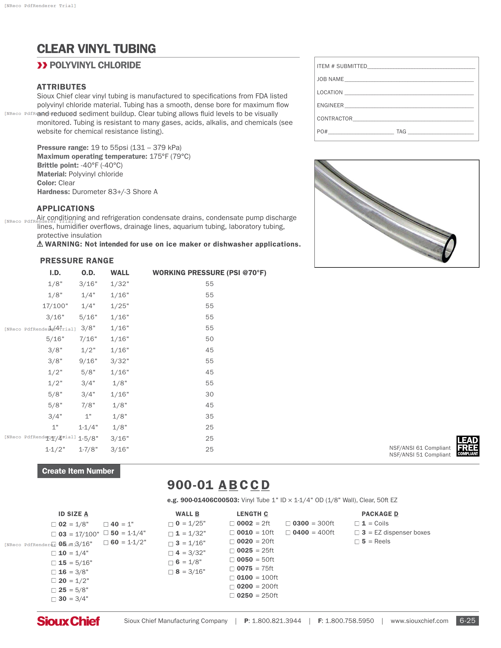 900-01 SERIES - CLEAR VINYL TUBING - SPEC SHEET.PDF Specification Document